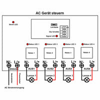 Wasserdicht 4 Kanal Funkschalter 230V 10A mit Fernbedienung (Modell: 0020226)