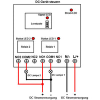 2000 Meter 2 Kanal DC 6V 9V 12V 24V 10A Funkschalter mit Fernbedienung (Modell: 0020200)