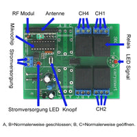 4-Kanal Funkschalter DC 6V 9V 12V 24V 10A Empfänger (Modell: 0020383)